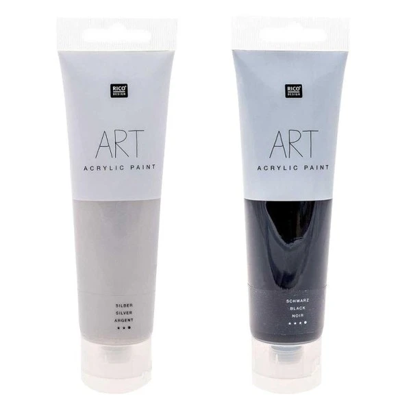 2 Tubes De Peinture Acrylique 100 Ml - Noir & Argent Rico Design 2 Tubes De Peinture Acrylique 100 Ml - Noir & Argent -Creavea Shop 2 tubes de peinture acrylique 100 ml noir and argent p