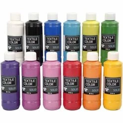 Creativ Company Peinture Tissu Textile Color Assortiment Peinture Textile Opaque - 12 X 250 Ml