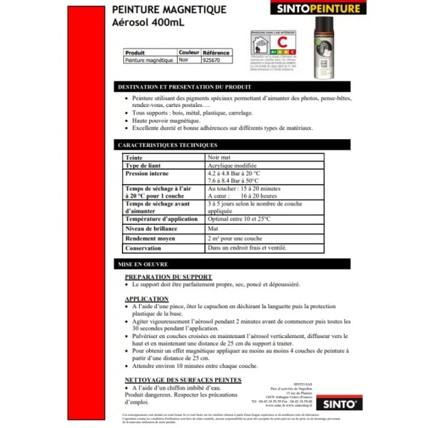 Sinto Ideespray Peinture DecoSpray Bombe De Peinture Magnétique - Noir - Sinto 6 Sinto Ideespray Peinture DecoSpray Bombe De Peinture Magnétique - Noir - Sinto – Image 4