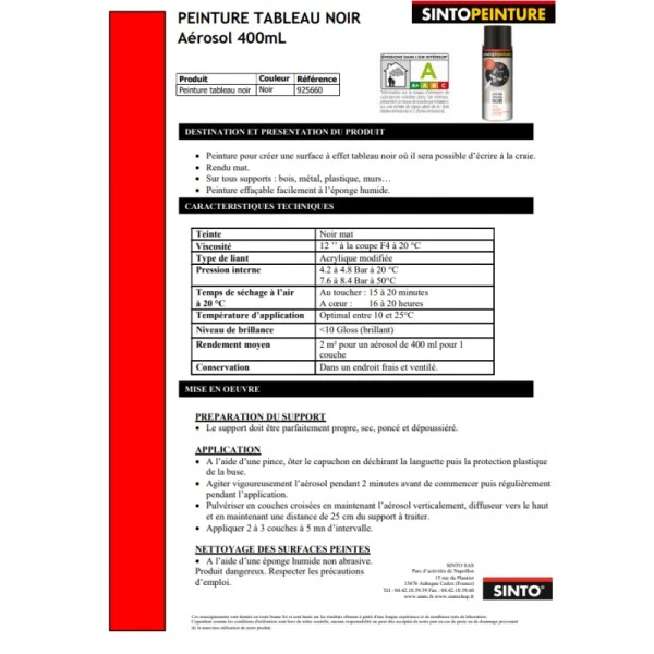 Sinto Ideespray Peinture DecoSpray Bombe De Peinture - Tableau Noir - Sinto 6 Sinto Ideespray Peinture DecoSpray Bombe De Peinture - Tableau Noir - Sinto – Image 4