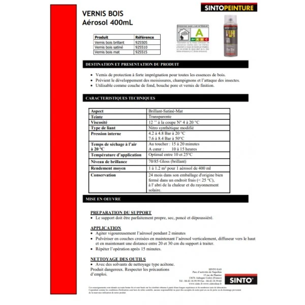 Sinto Ideespray Peinture DecoSpray Bombe De Peinture Vernis Bois Mat Incolore - Sinto 6 Sinto Ideespray Peinture DecoSpray Bombe De Peinture Vernis Bois Mat Incolore - Sinto – Image 4
