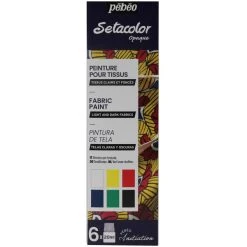 Peinture Tissu Setacolor Coffret D'initiation Pébéo - Peinture Pour Tissu - Tissus Clairs & Foncés - 6 X 20 Ml