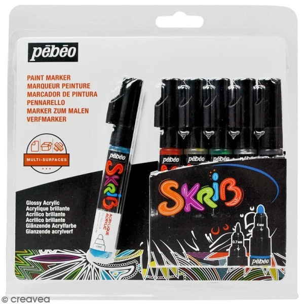 Coffret Skrib Marqueur peinture acrylique - Classique - 6 marqueurs Pébéo Feutre Multisupports Coffret Skrib Marqueur Peinture Acrylique - Classique - 6 Marqueurs -Creavea Shop coffret skrib marqueur peinture acrylique classique 6 marqueurs p