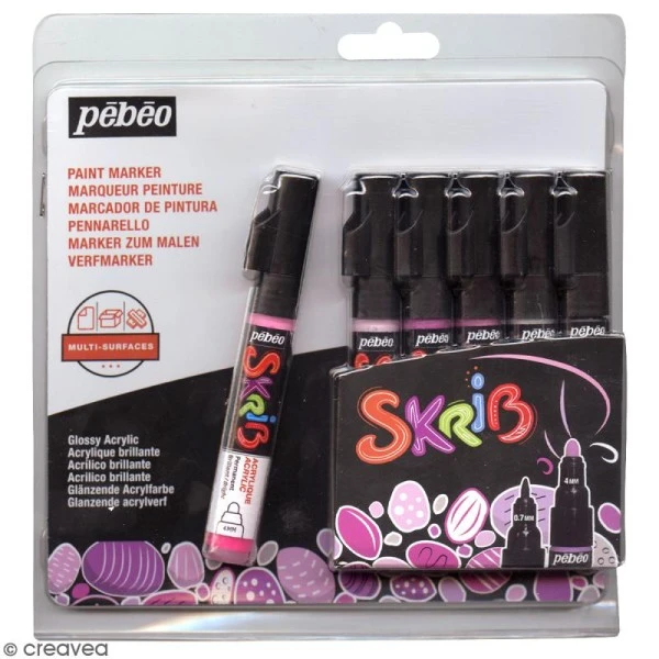 Pébéo Feutre Multisupports Coffret Skrib Marqueur Peinture Acrylique - Dragées - 6 Marqueurs 3 Pébéo Feutre Multisupports Coffret Skrib Marqueur Peinture Acrylique - Dragées - 6 Marqueurs