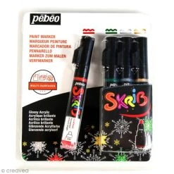 Pébéo Feutre Multisupports Coffret Skrib Marqueur Peinture Acrylique - Noël - 4 Marqueurs