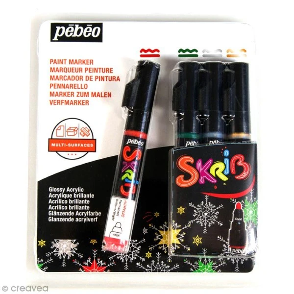 Pébéo Feutre Multisupports Coffret Skrib Marqueur Peinture Acrylique - Noël - 4 Marqueurs 3 Pébéo Feutre Multisupports Coffret Skrib Marqueur Peinture Acrylique - Noël - 4 Marqueurs