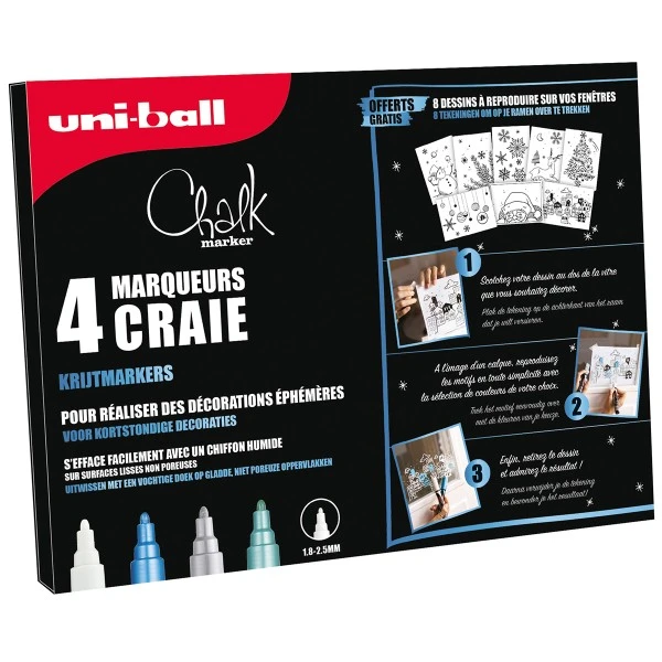 UNI Feutre Craie Liquide Kit Marqueurs Craie Chalk - Couleurs Froides - 4 Pcs 3 UNI Feutre Craie Liquide Kit Marqueurs Craie Chalk - Couleurs Froides - 4 Pcs