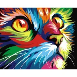 Peinture Numéro Kit Peinture Par Numéros Wizardi Rainbow Cat 40x50 Cm S066