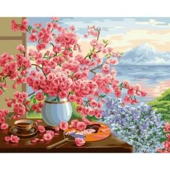 Peinture Numéro Kit Peinture Par Numéros Wizardi Sakura Bouquet 40x50 Cm B072