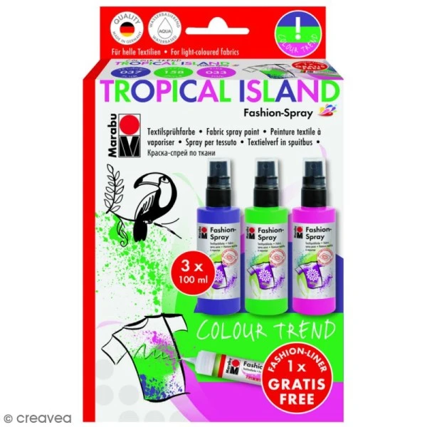 Marabu Peinture Tissu Marabu Fashion Kit Peinture Textile Fashion Spray - Assortiment Tropical Island - 3 X 100 Ml 3 Marabu Peinture Tissu Marabu Fashion Kit Peinture Textile Fashion Spray - Assortiment Tropical Island - 3 X 100 Ml