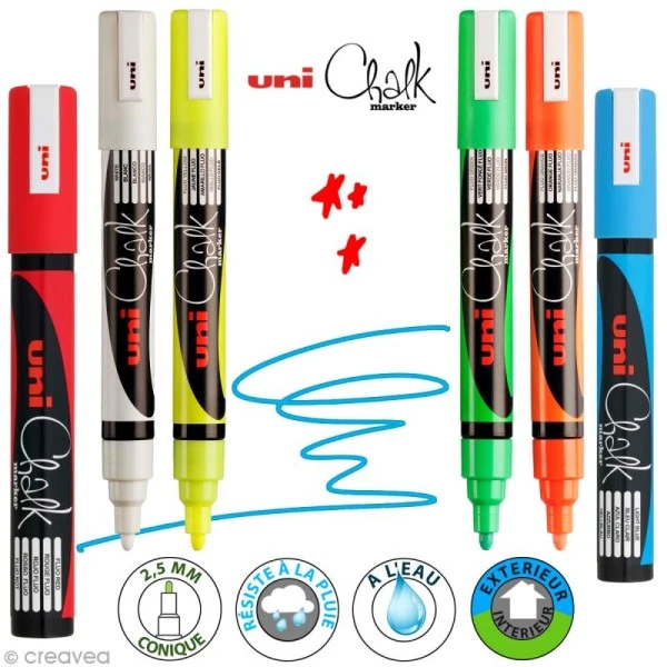 UNI Feutre Craie Liquide Marqueur Craie Chalk 2,5 Mm 2 UNI Feutre Craie Liquide Marqueur Craie Chalk 2,5 Mm