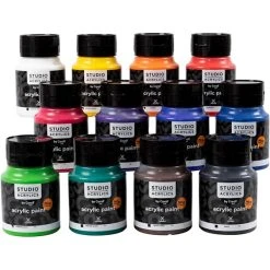 Creativ Company Peinture Acrylique Brillante Peinture Acrylique Creall Studio, Couleurs Assorties, 12x500 Ml/ 1 Pq.
