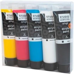 Creativ Company Peinture Acrylique Brillante Peinture Acrylique Creall Studio, Couleurs Assorties, 5x120 Ml/ 1 Pq.