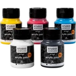 Creativ Company Peinture Acrylique Brillante Peinture Acrylique Creall Studio, Couleurs Assorties, 5x500 Ml/ 1 Pq.