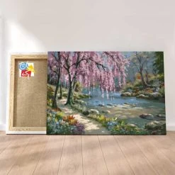 Peinture Par Numéros Peinture Numéro Rivière Sous Les Cerisiers En Fleur