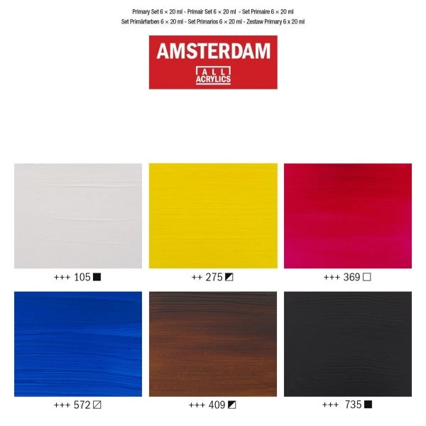 Set Peinture Acrylique Set De 6 Tubes De Peinture Acrylique Amsterdam 20ml Couleurs Primaires 5 Set Peinture Acrylique Set De 6 Tubes De Peinture Acrylique Amsterdam 20ml Couleurs Primaires – Image 3