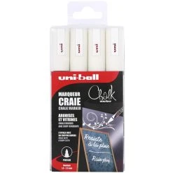 UNI Feutre Craie Liquide Set Marqueurs Craie Chalk - Pointe Conique De 2,5 Mm - Blanc - 4 Pcs